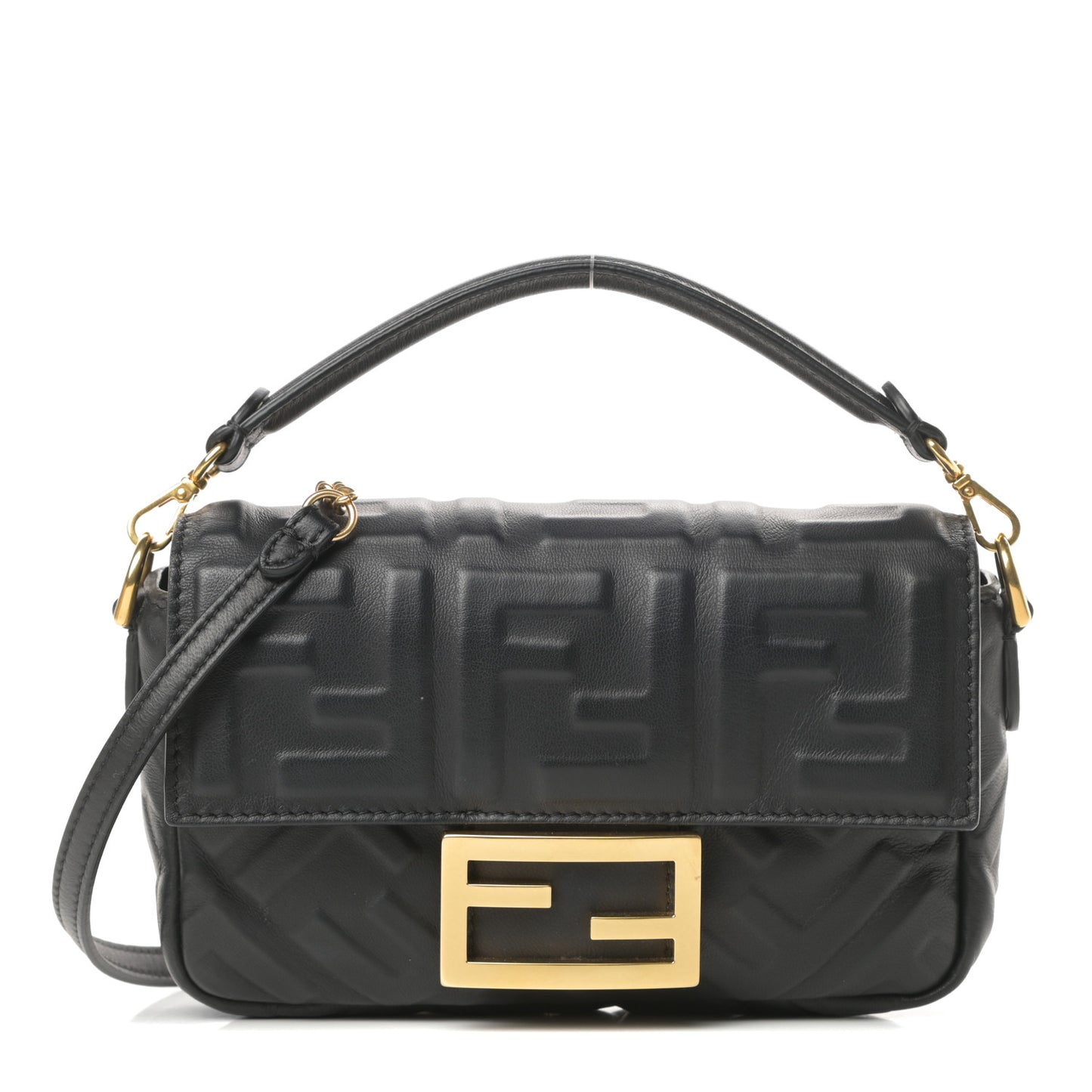 Nappa FF 1974 Embossed Mini Baguette Black