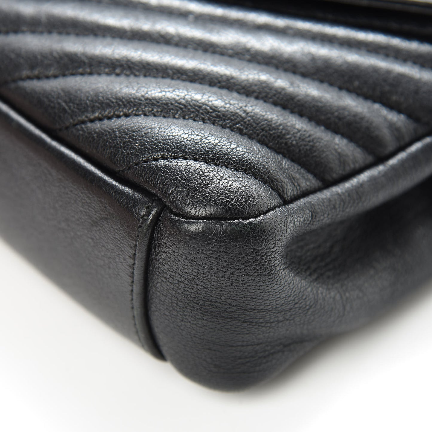 Sheepskin Matelasse Chevron Monogram Medium College Bag Black