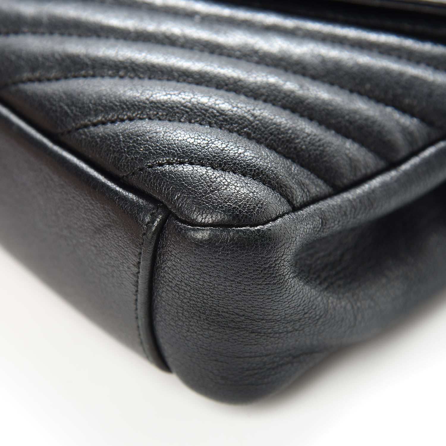 Saint Laurent Sheepskin Matelasse Chevron Monogram Medium College Bag Black 12 of 16