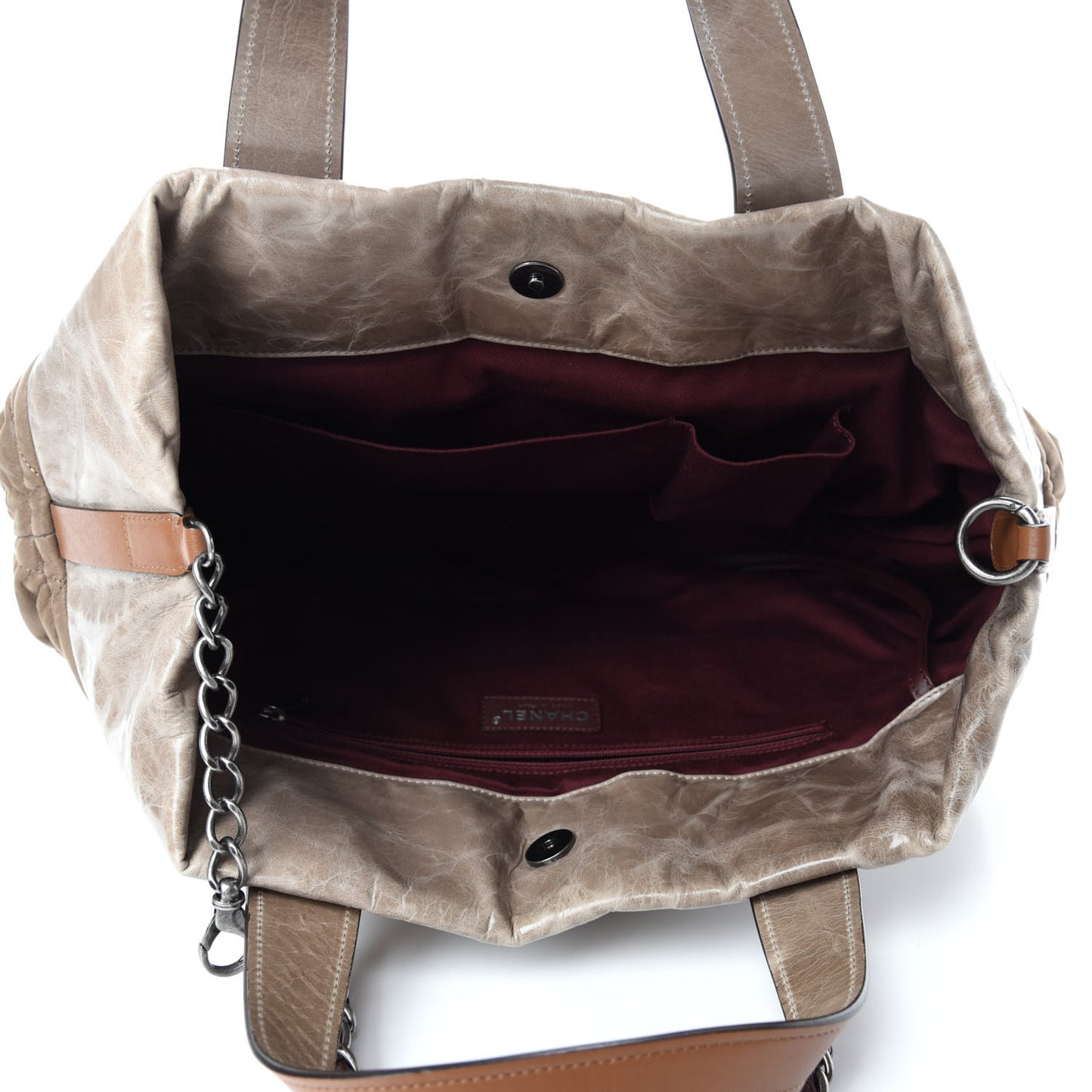Iridescent Calfskin Quilted Large In The Mix Tote Khaki