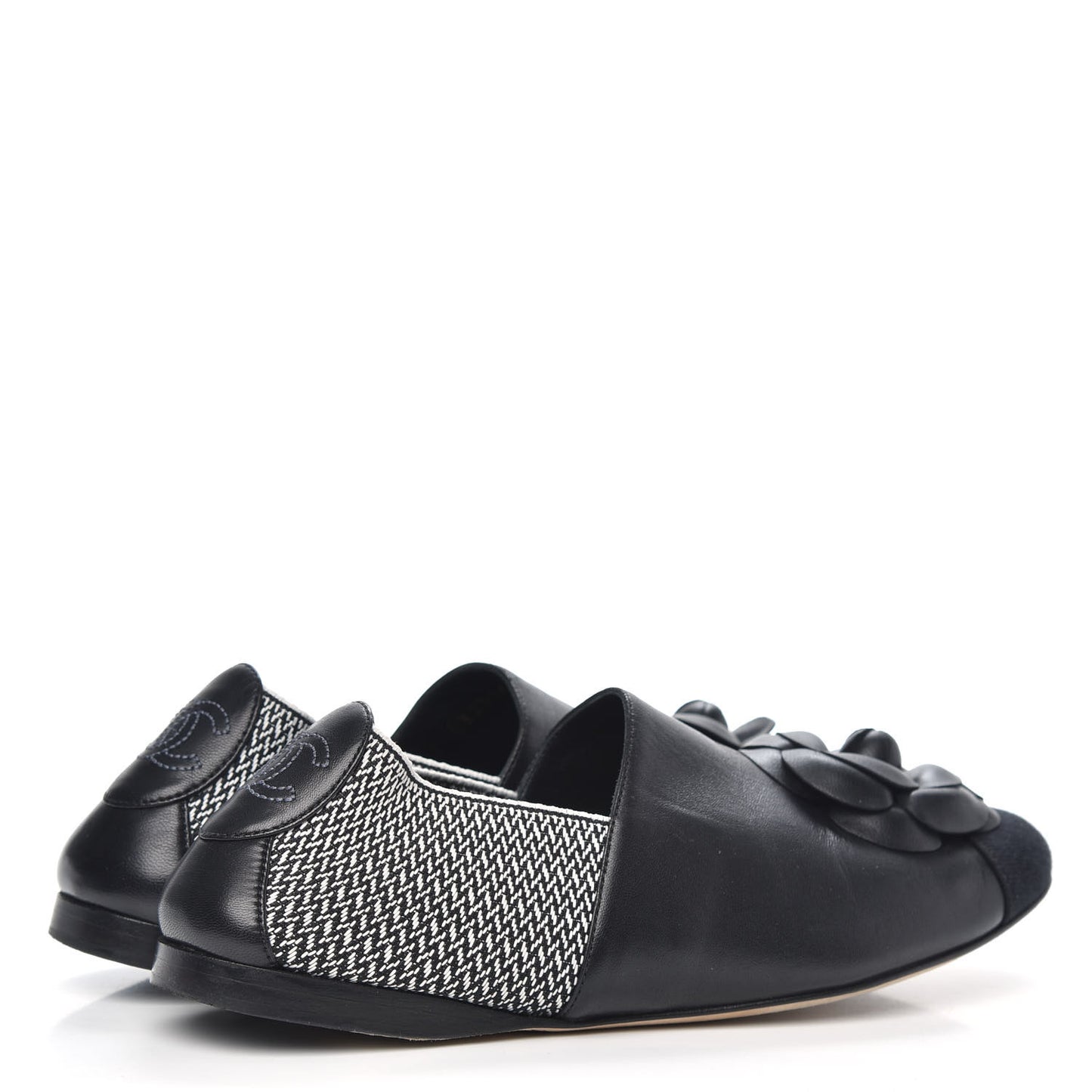 Calfskin Grosgrain Camellia Mocassin Loafers 38 Black