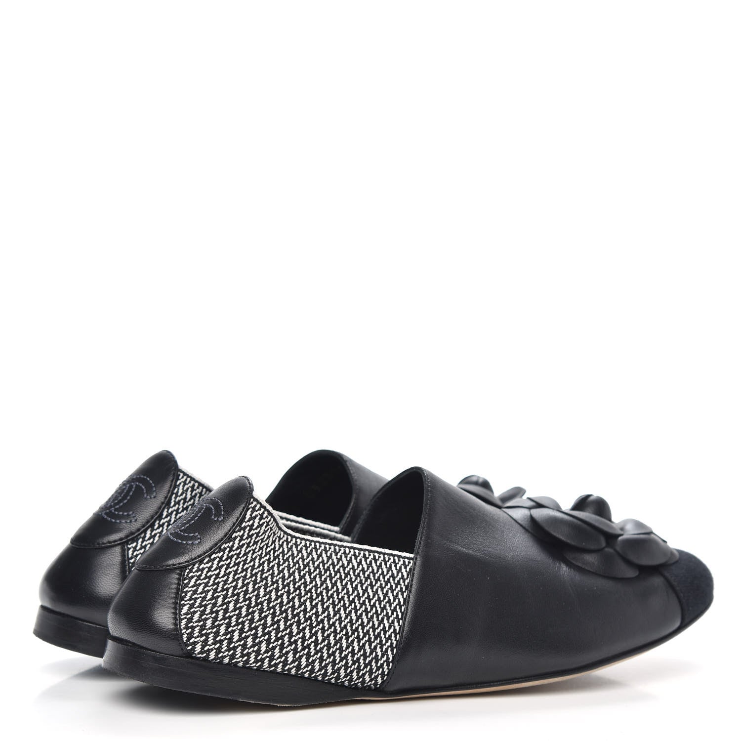 Chanel Calfskin Grosgrain Camellia Mocassin Loafers 38 Black 4 of 8