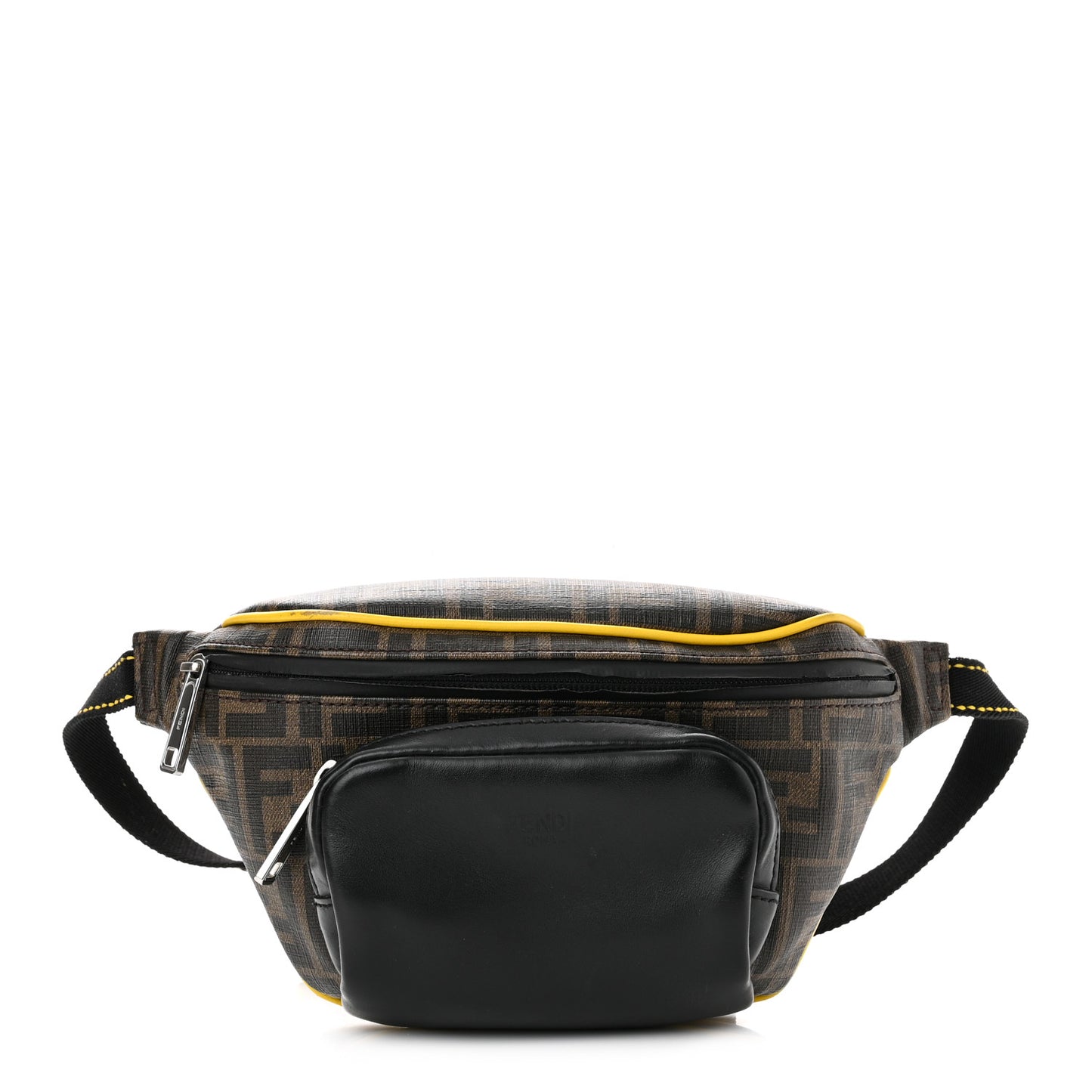 Glazed Fabric Vitello Century FF 1974 Pocket Belt Bag Mogano Panna Black Sunflower