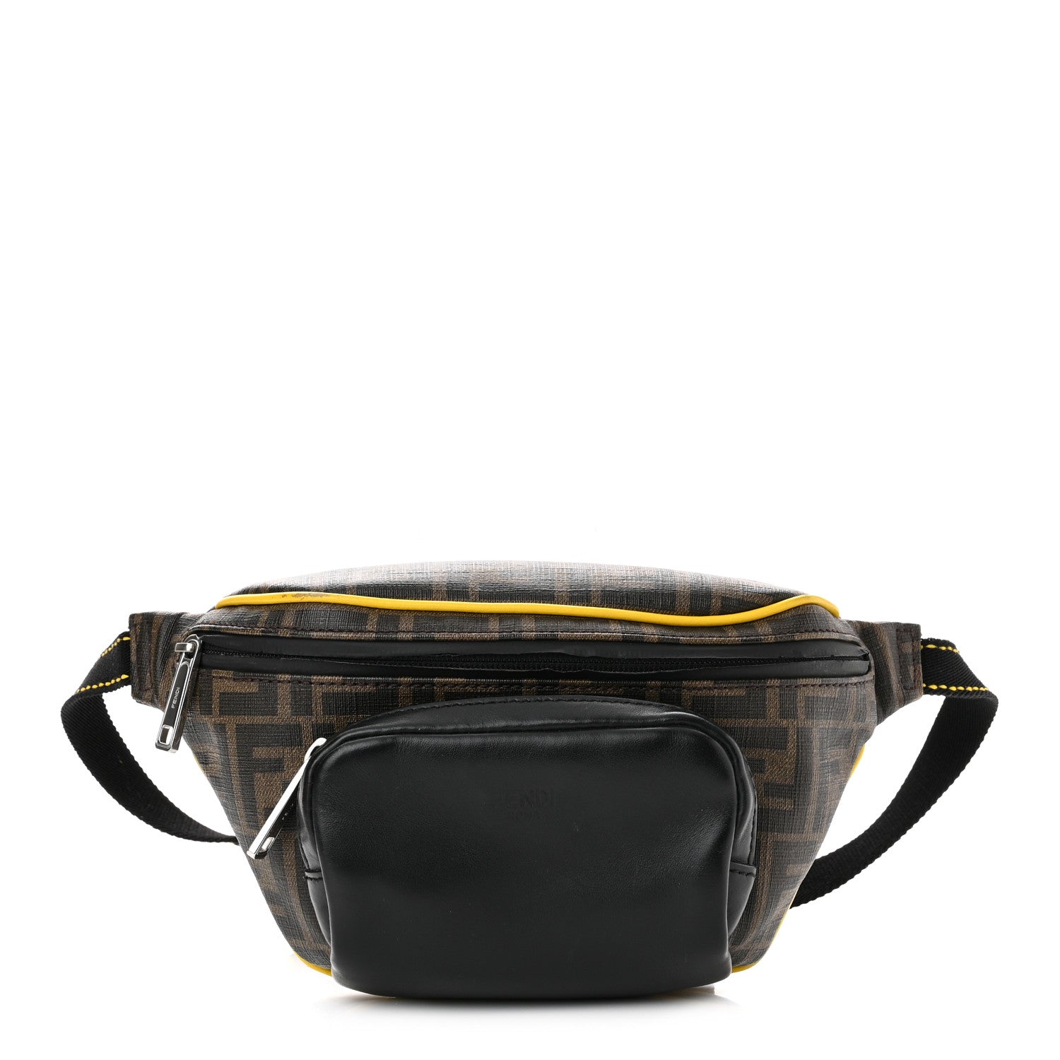 Fendi Glazed Fabric Vitello Century FF 1974 Pocket Belt Bag Mogano Panna Black Sunflower 1 of 10