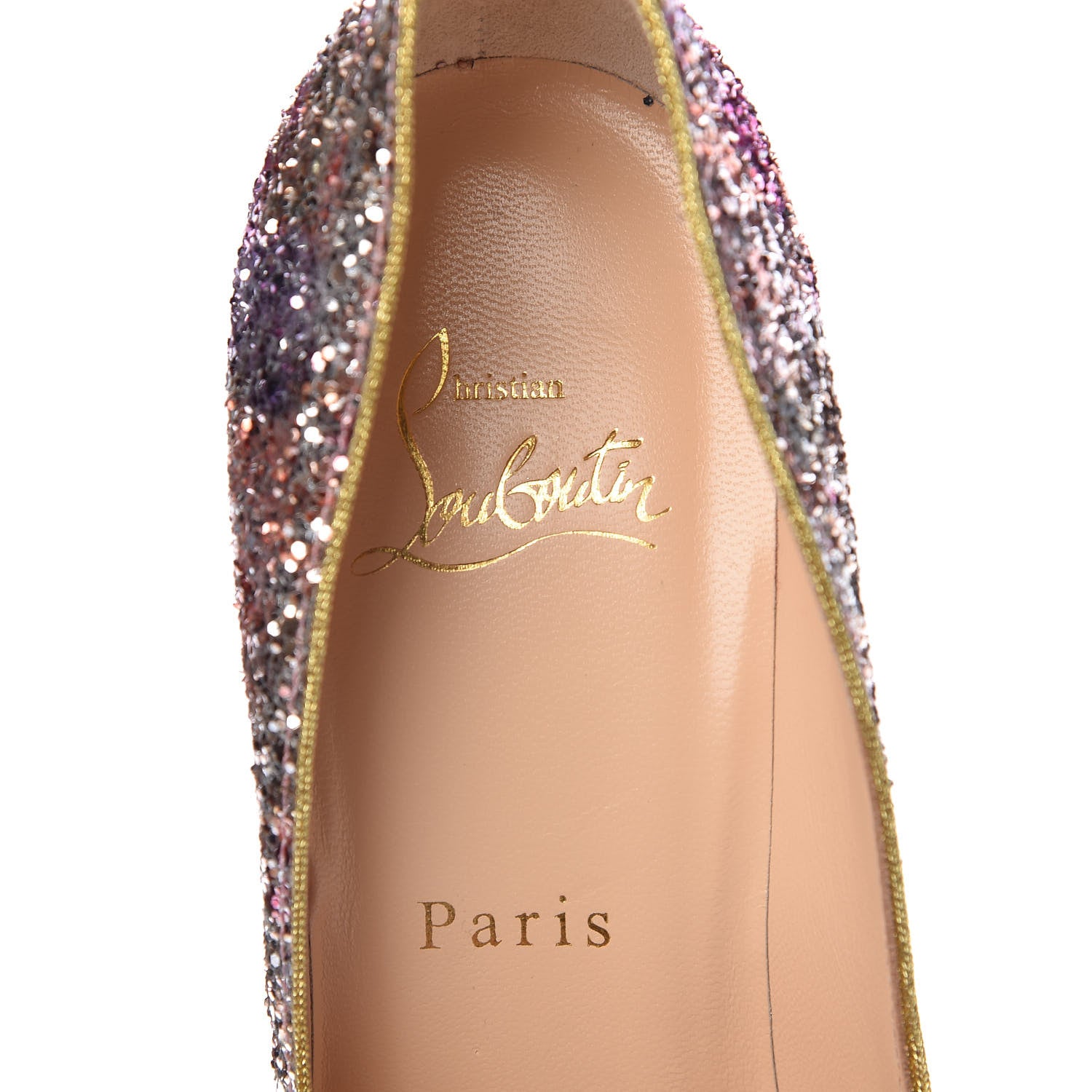 Christian Louboutin Glitter Aqua Ruban Met Pigalle Follies 100 Pumps 36.5 Rosette Gold 7 of 7