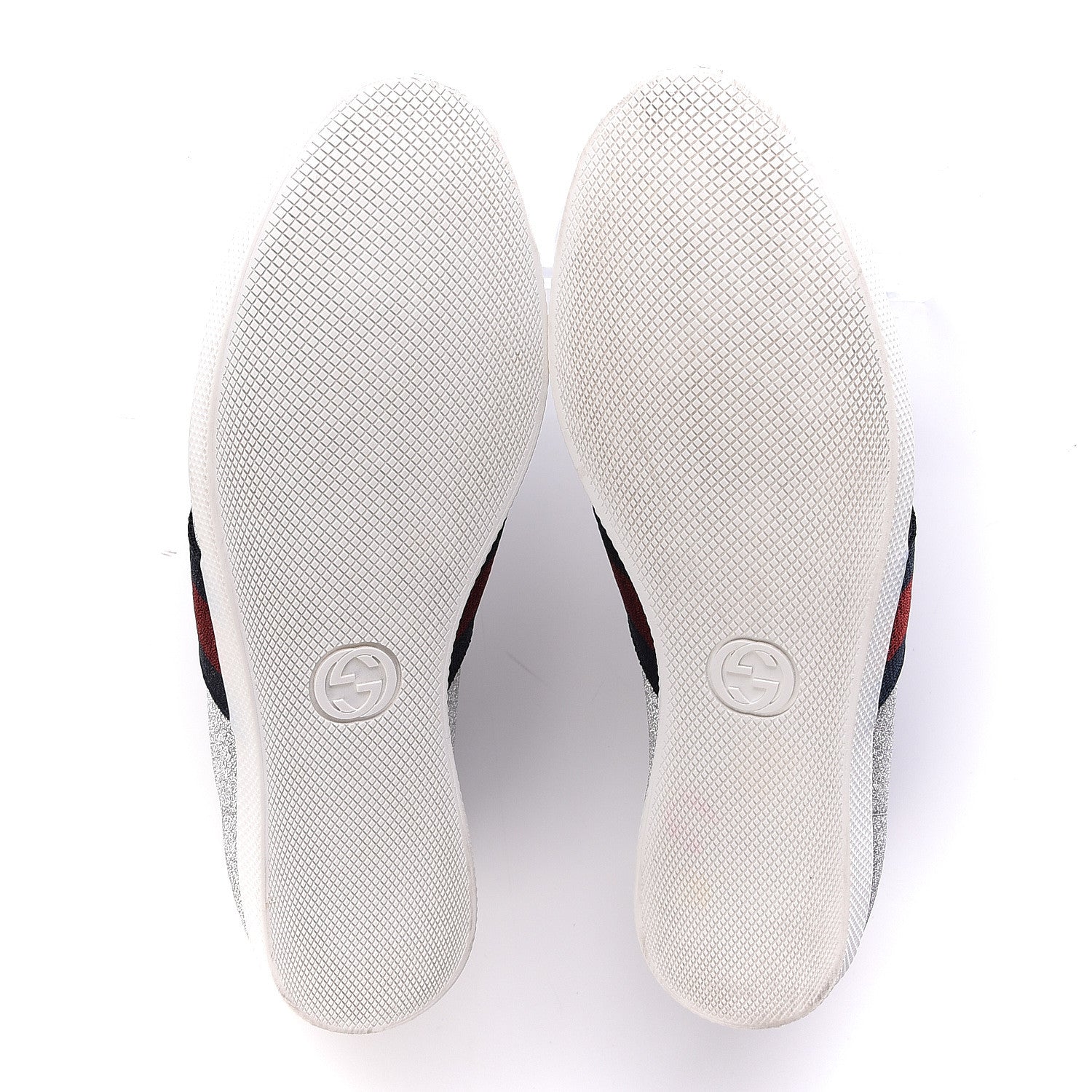 Gucci Glitter Fabric Studded Web Womens Sneakers 37 Silver 8 of 12