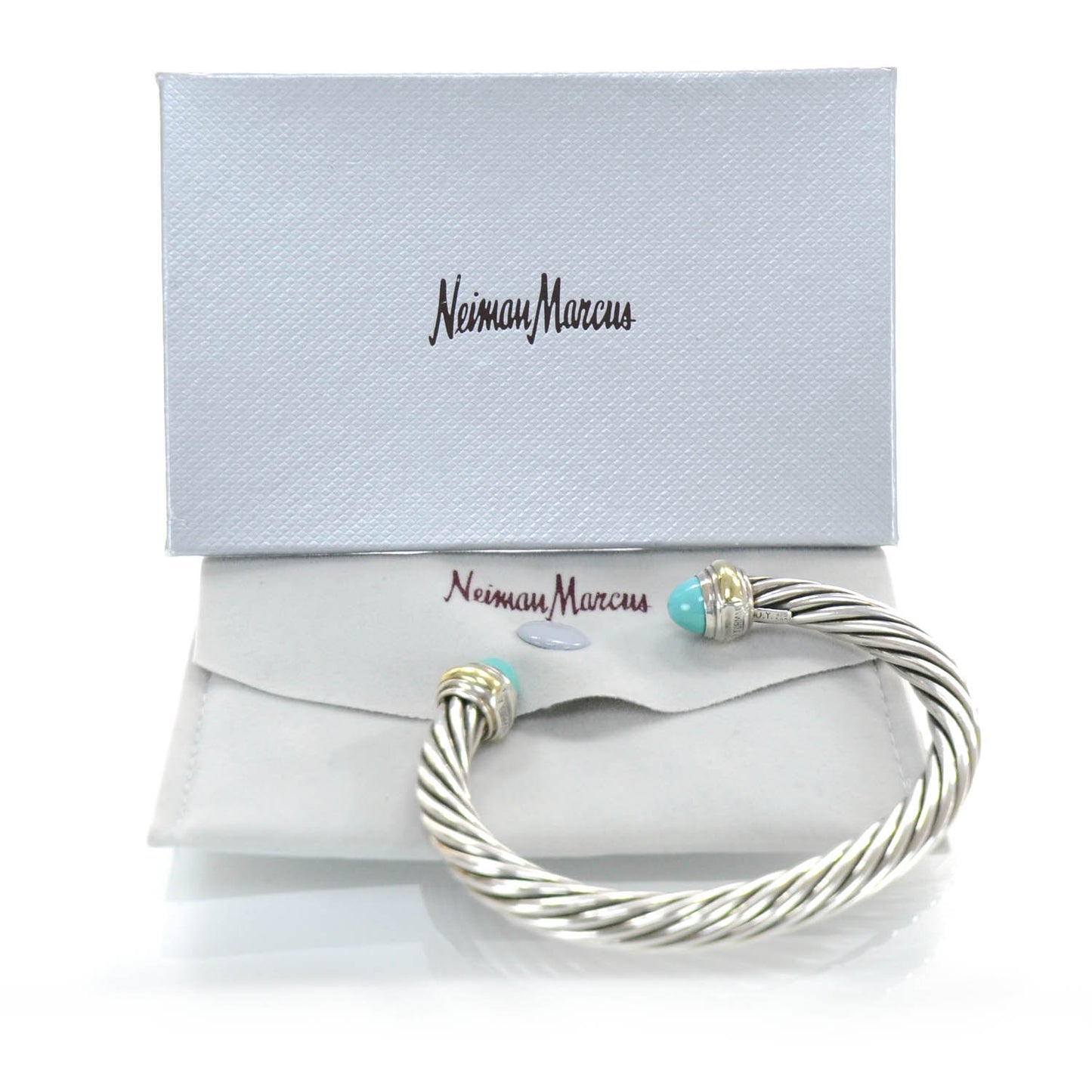 Sterling Silver and 14k Gold Turquoise Cable Cuff
