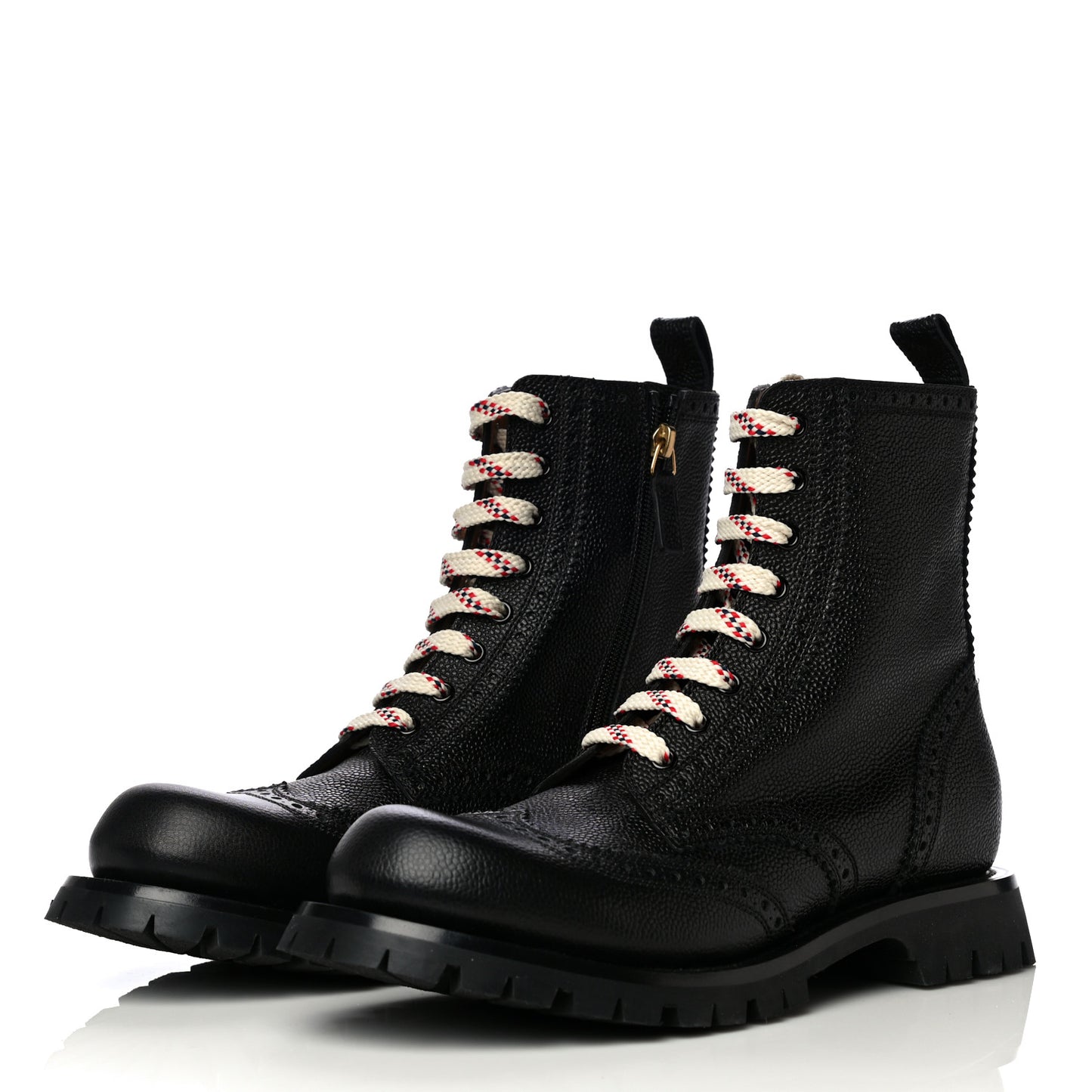 Grained Calfskin Mens Brogue Wingtip Lug Sole Boots 8 Black