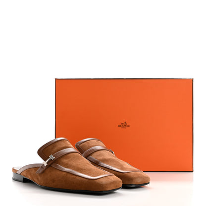 Hermes Suede Goatskin Groupie Mules 39 Brun Amourette 14 of 14