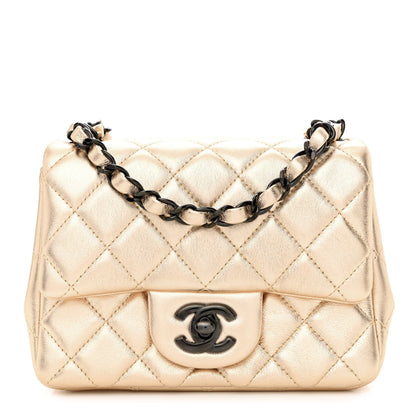 Chanel Metallic Lambskin Quilted Mini Square Flap Gold Black 1 of 10