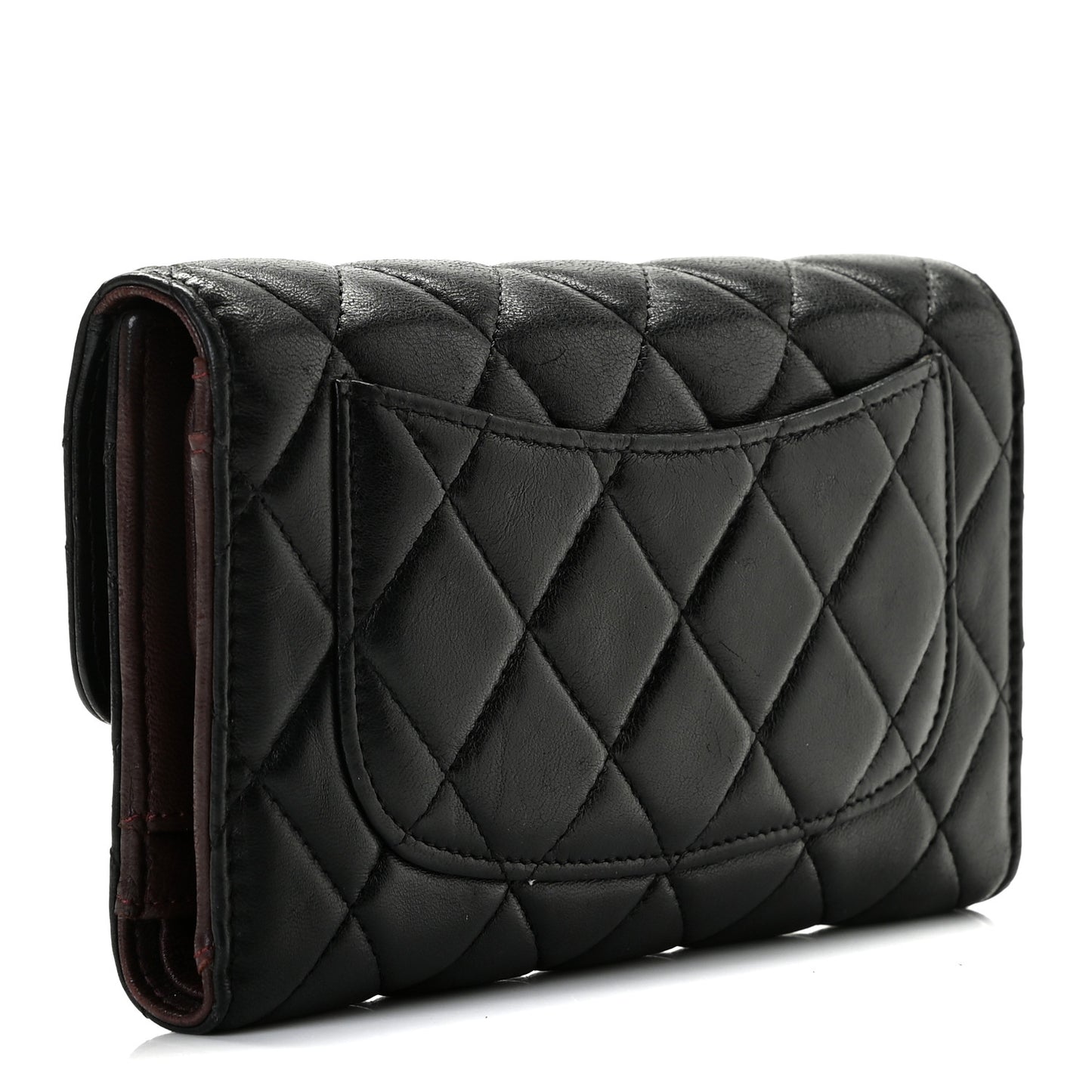 Lambskin Quilted Large Gusset Flap Wallet Black