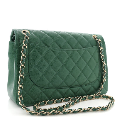 Chanel Metallic Caviar Quilted Jumbo Double Flap Green 3 of 11