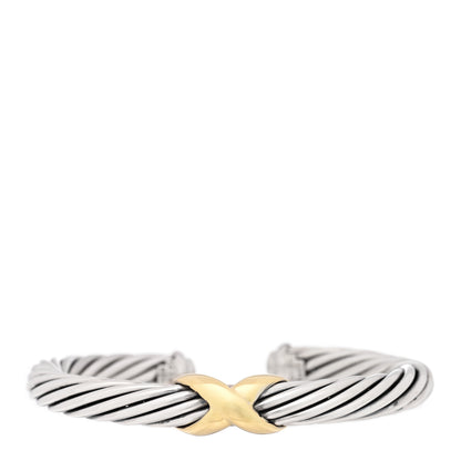 David Yurman Sterling Silver 14K Yellow Gold 7mm X Station Cable Bracelet 1 of 3