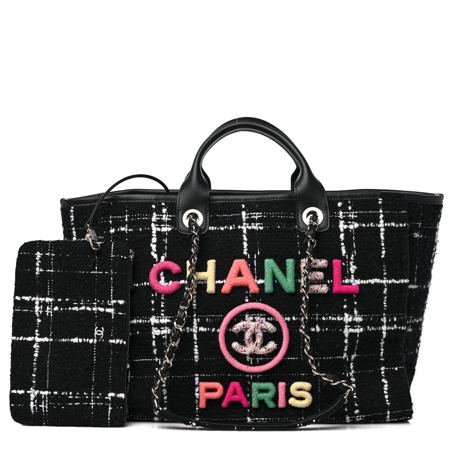 Tweed Medium Deauville Tote Black White Multicolor