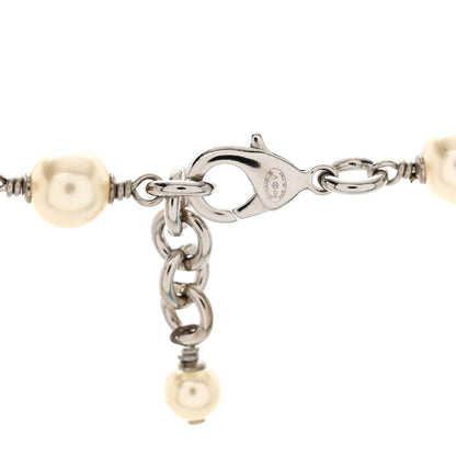 Chanel Graduated Pearl Crystal CC Long Necklace Silver 4 of 5