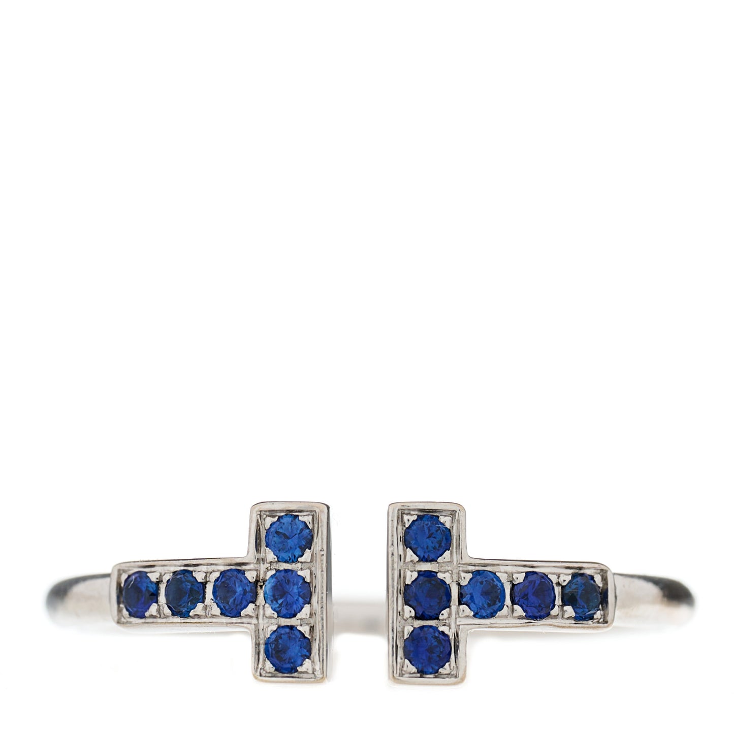 18K White Gold Blue Sapphire T Wire Ring 53 6.25