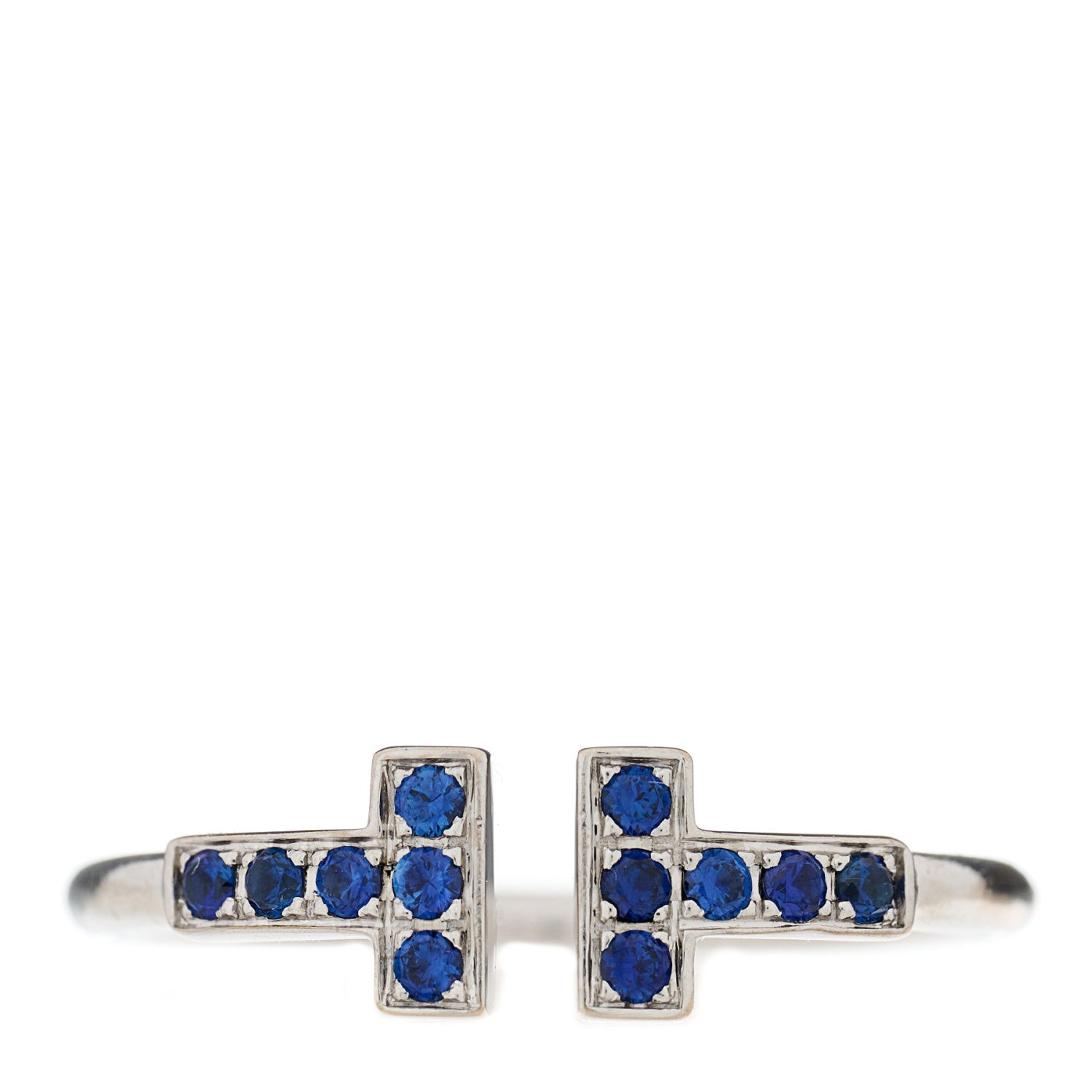 Tiffany 18K White Gold Blue Sapphire T Wire Ring 53 6.25 1 of 4