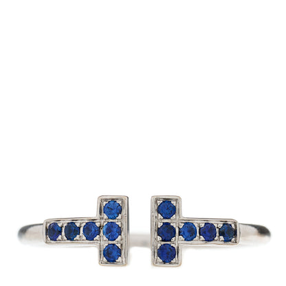 Tiffany 18K White Gold Blue Sapphire T Wire Ring 53 6.25 1 of 4