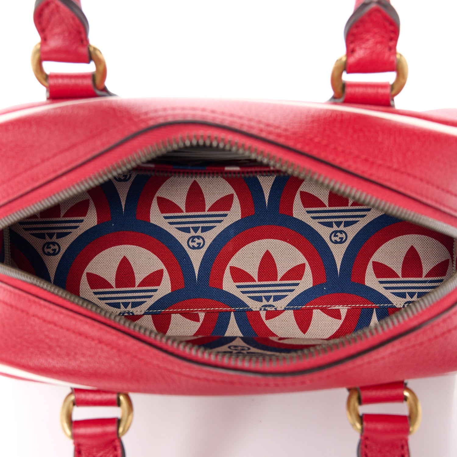Gucci X ADIDAS Textured Dollar Calfskin Web Trefoil Logo Embossed Mini Bowling Bag Red Off White 5 of 11