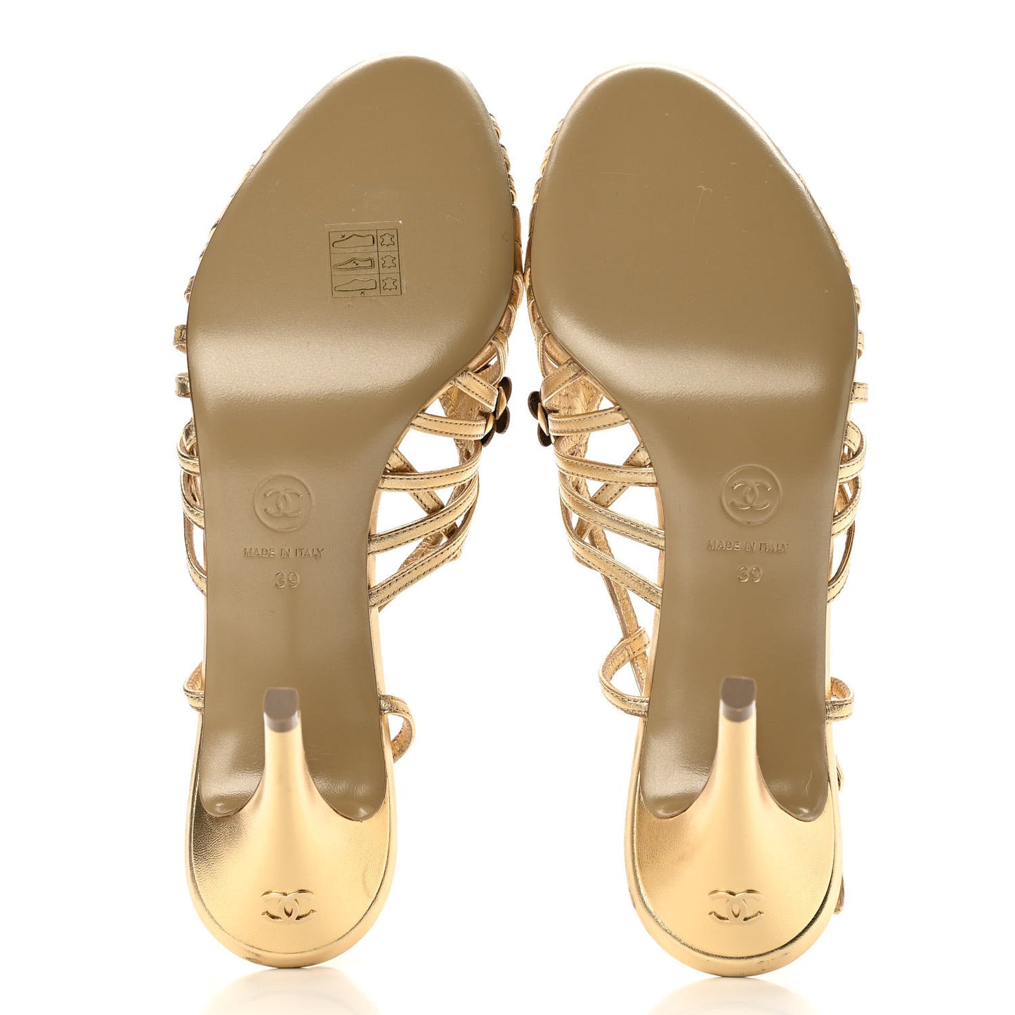 Laminated Lambskin Camellia Sandals 39 Gold