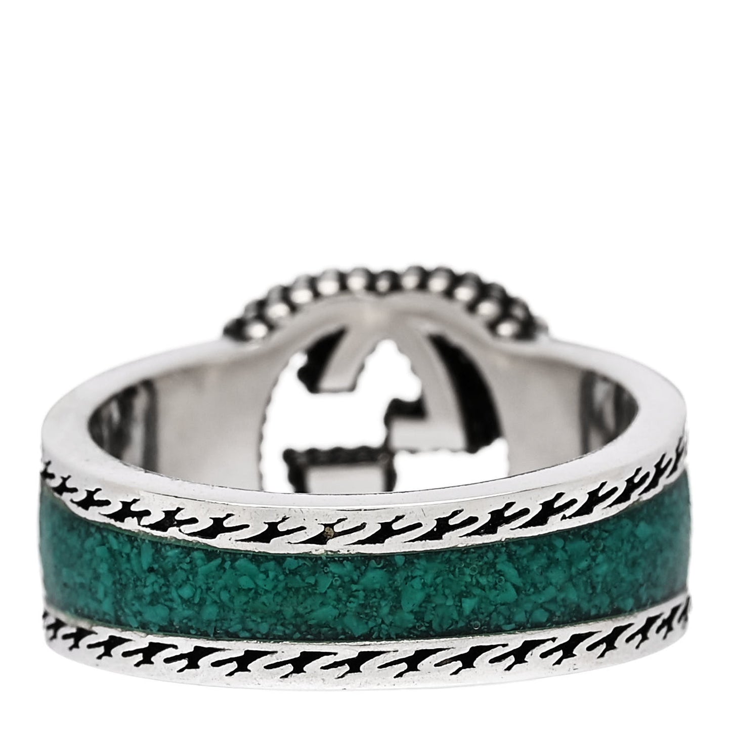 Sterling Silver Enamel Interlocking G Band Ring 56 7.5 Turquoise