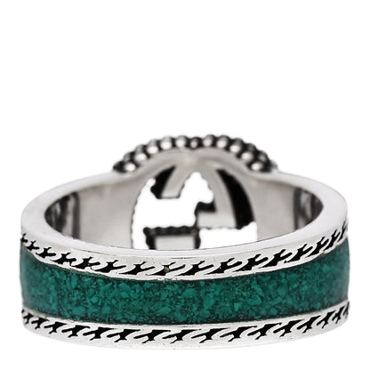 Gucci Sterling Silver Enamel Interlocking G Band Ring 56 7.5 Turquoise 3 of 5