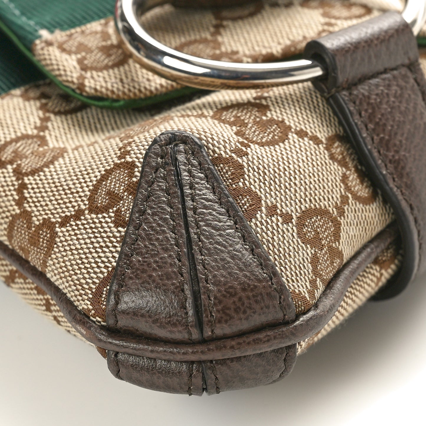 Monogram Textured Dollar Calfskin Heavy Grosgrain Web Small Maxi Horsebit Chain Shoulder Bag Beige Ebony New Acero