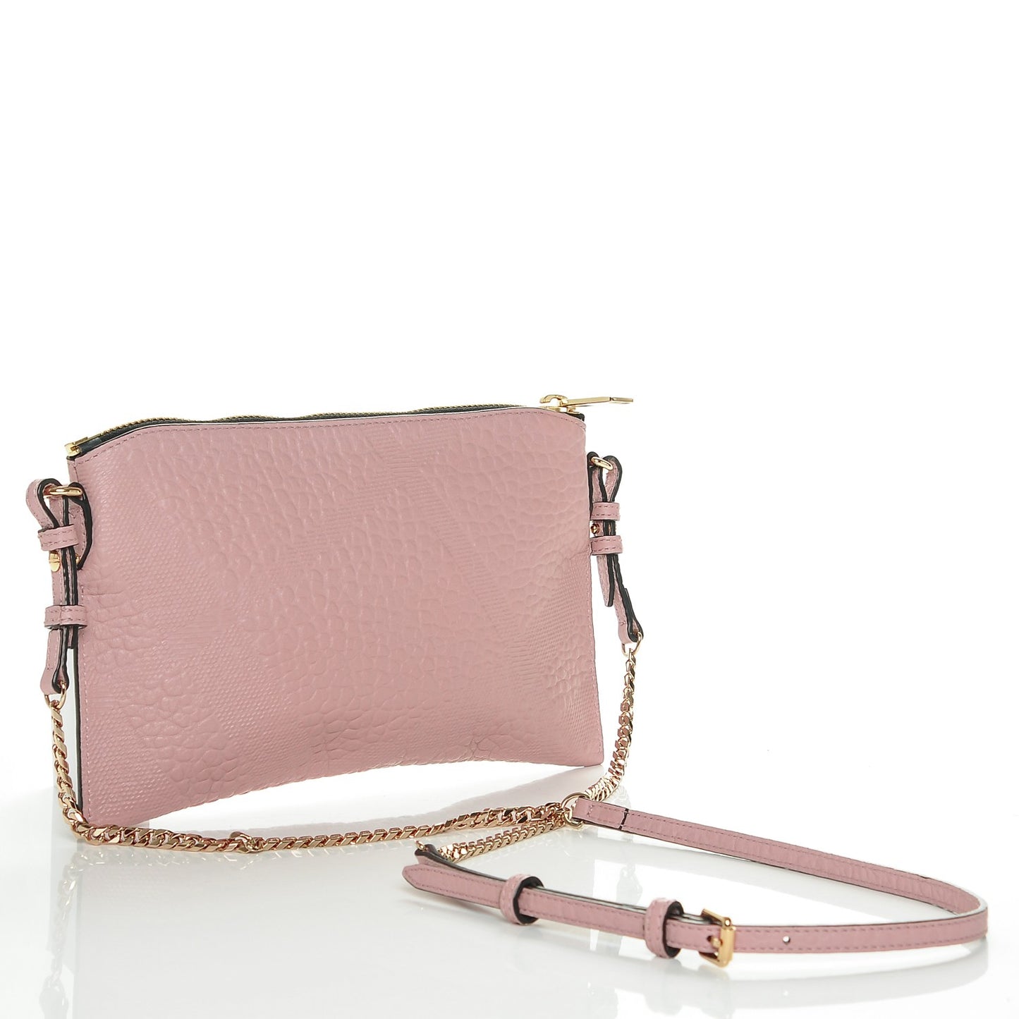 Signature Grain Calfskin Check Embossed Peyton Crossbody Clutch Bag Pale Orchid