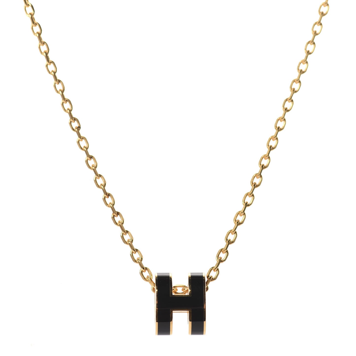 Lacquered Gold Pop H Pendant Necklace Black