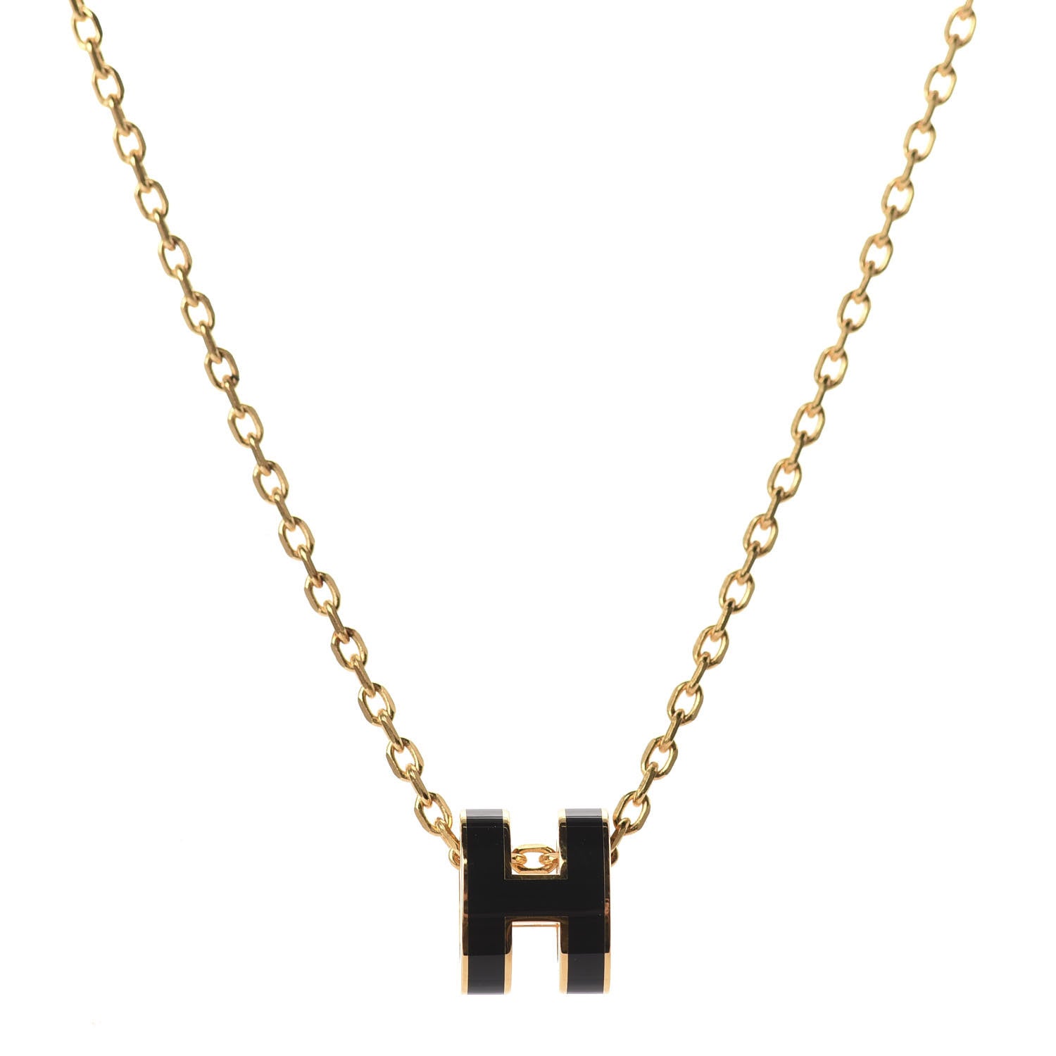 Hermes Lacquered Gold Pop H Pendant Necklace Black 3 of 7
