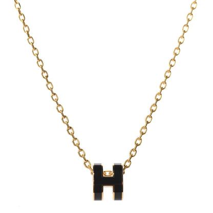 Hermes Lacquered Gold Pop H Pendant Necklace Black 3 of 7