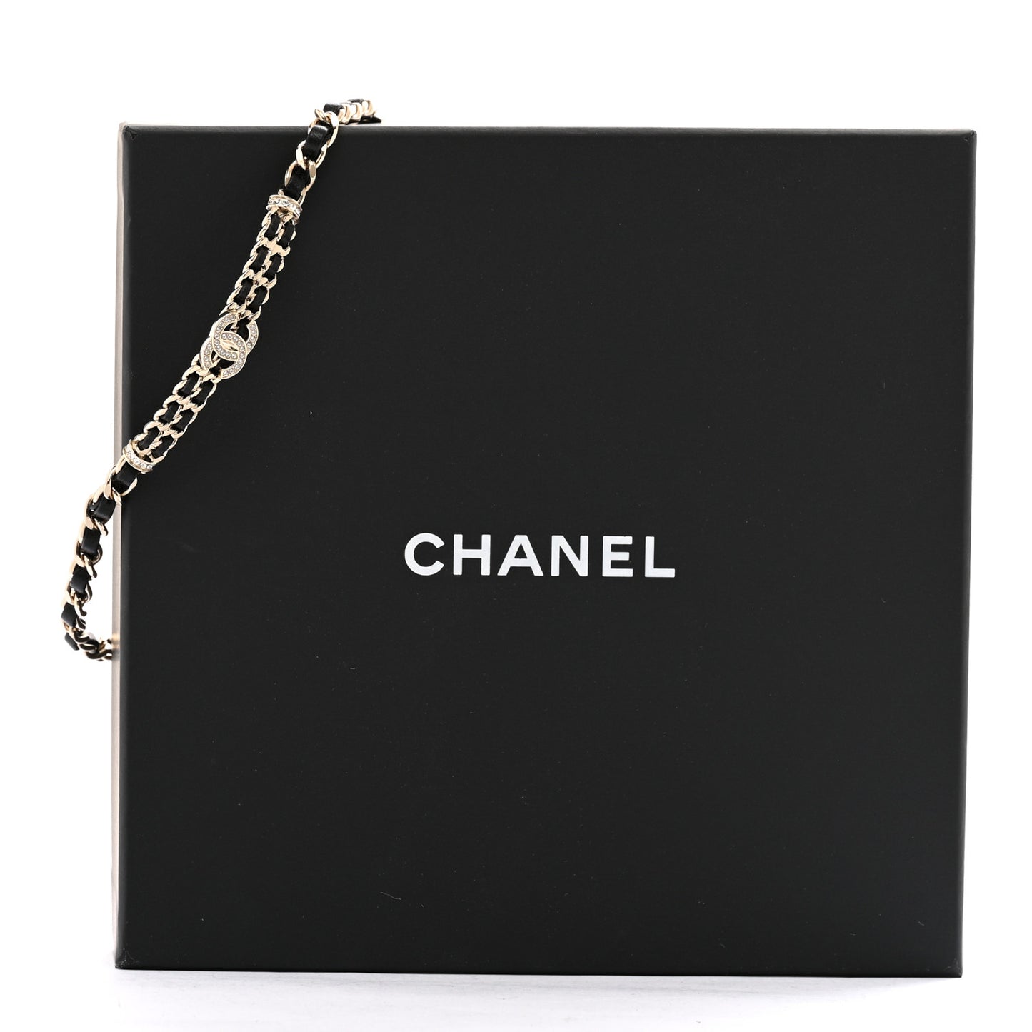 Metal Lambskin Crystal CC Choker Necklace Black Gold