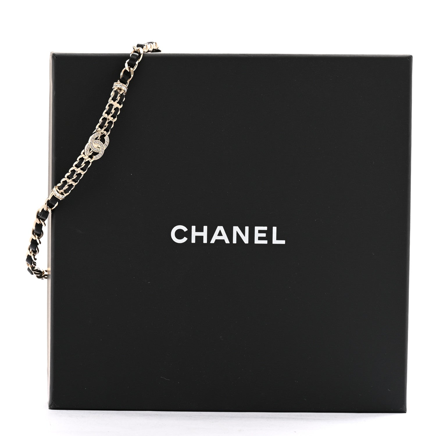 Chanel Metal Lambskin Crystal CC Choker Necklace Black Gold 6 of 6