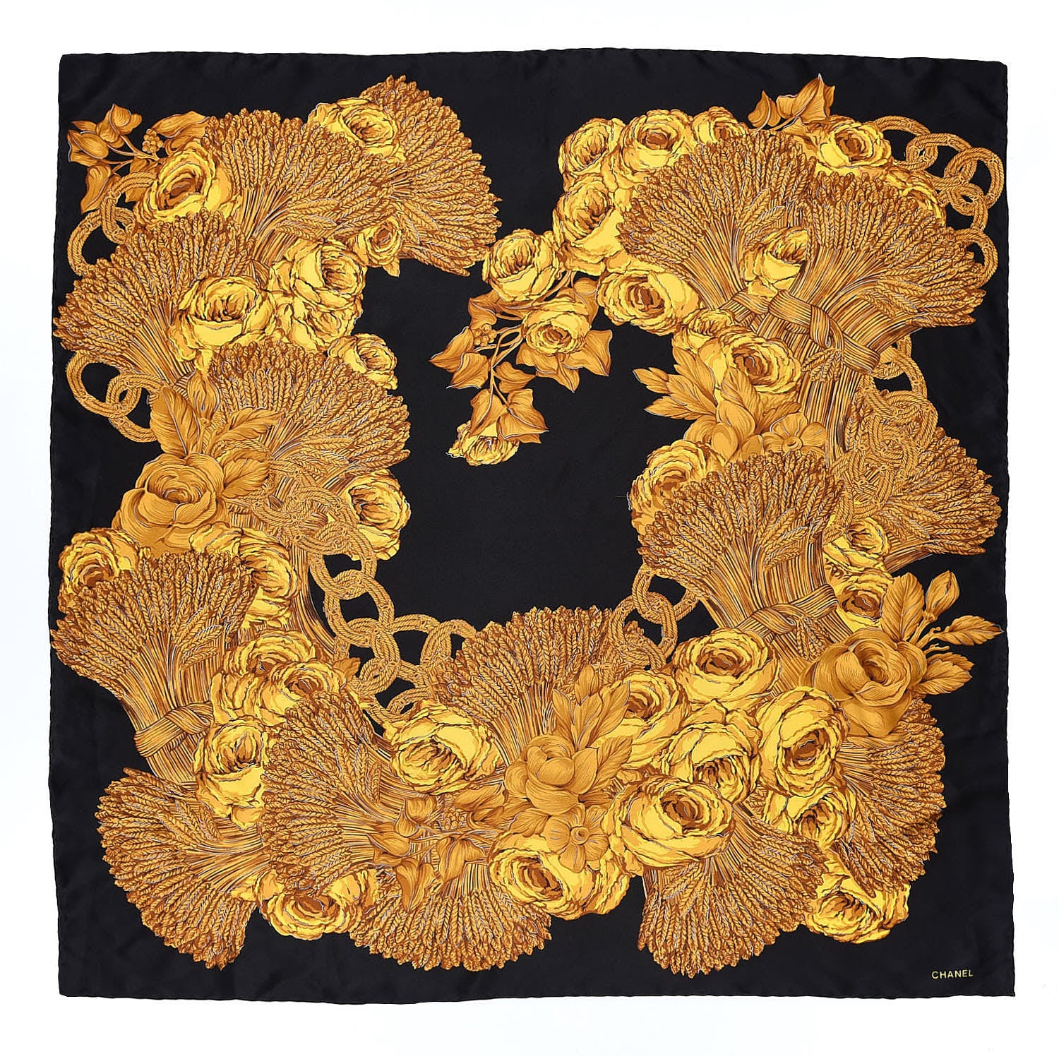 Chanel Silk Floral Chain Scarf Black 1 of 5