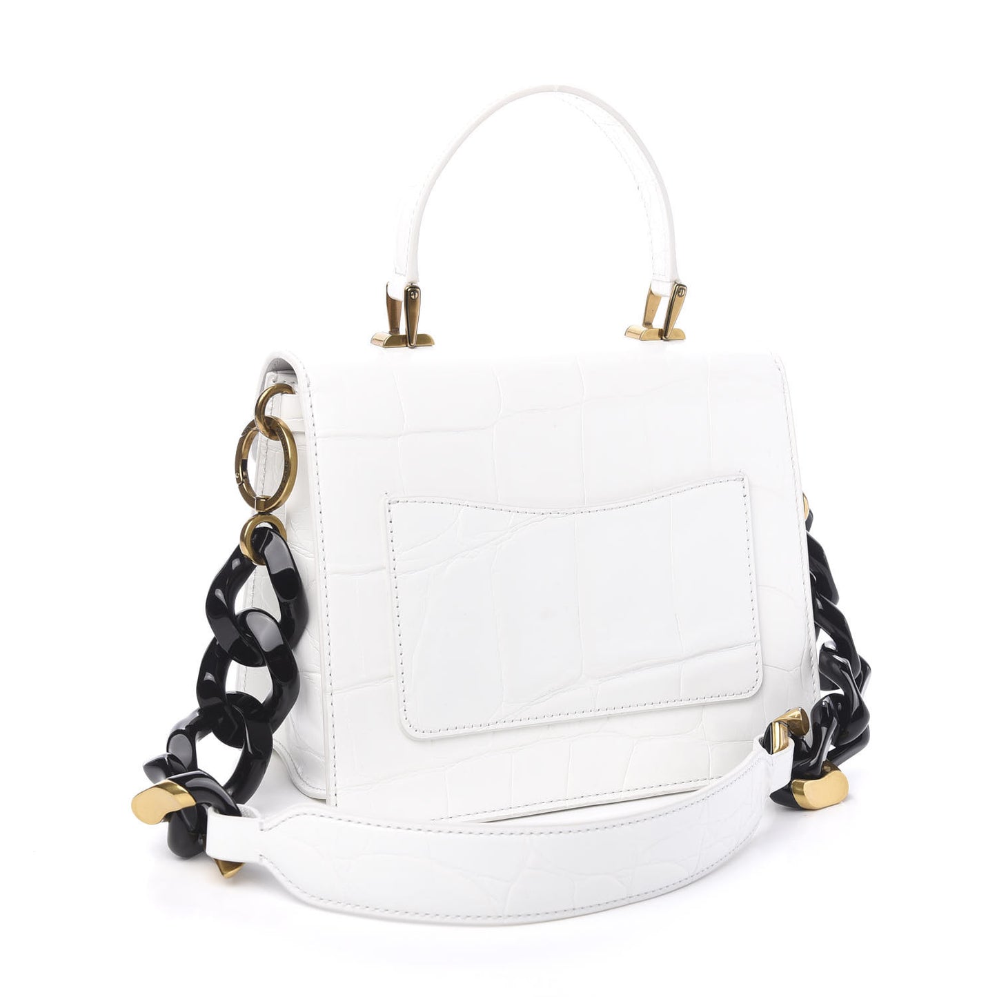 Calfskin Crocodile Embossed Uptown Shoulder Bag White