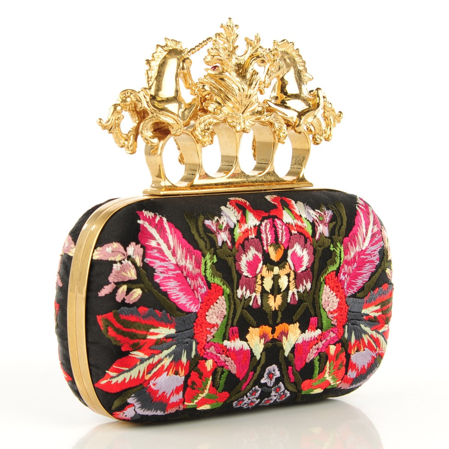 Embroidered Unicorn Knuckle Duster Box Clutch Multicolor