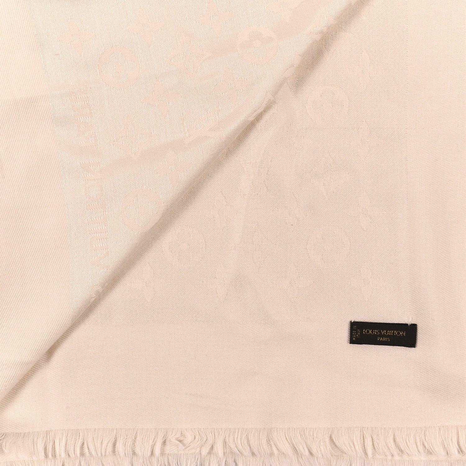Louis Vuitton Silk Wool Monogram Shine Shawl White 3 of 3