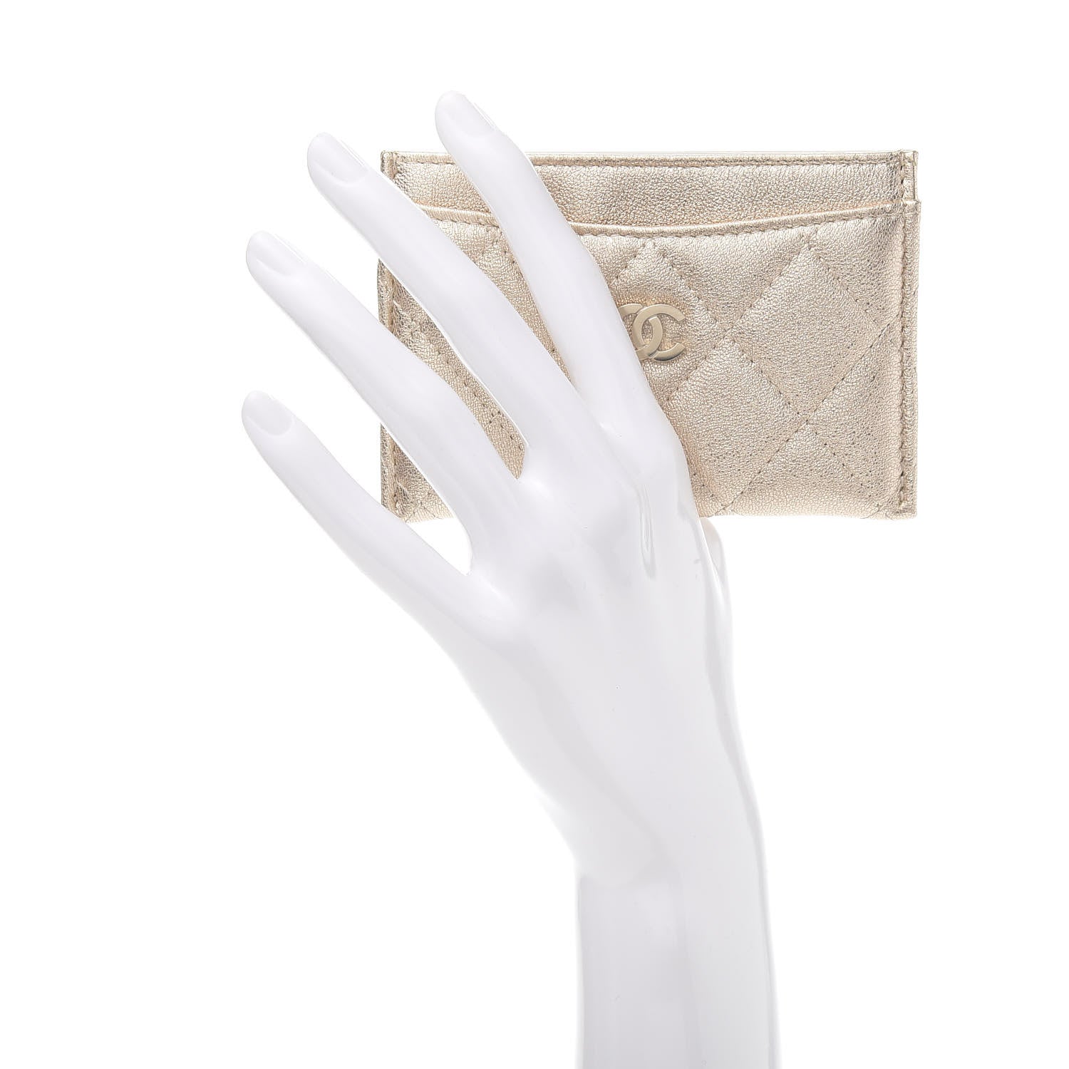 Chanel Metallic Lambskin Quilted CC Card Holder Gold 2 of 9