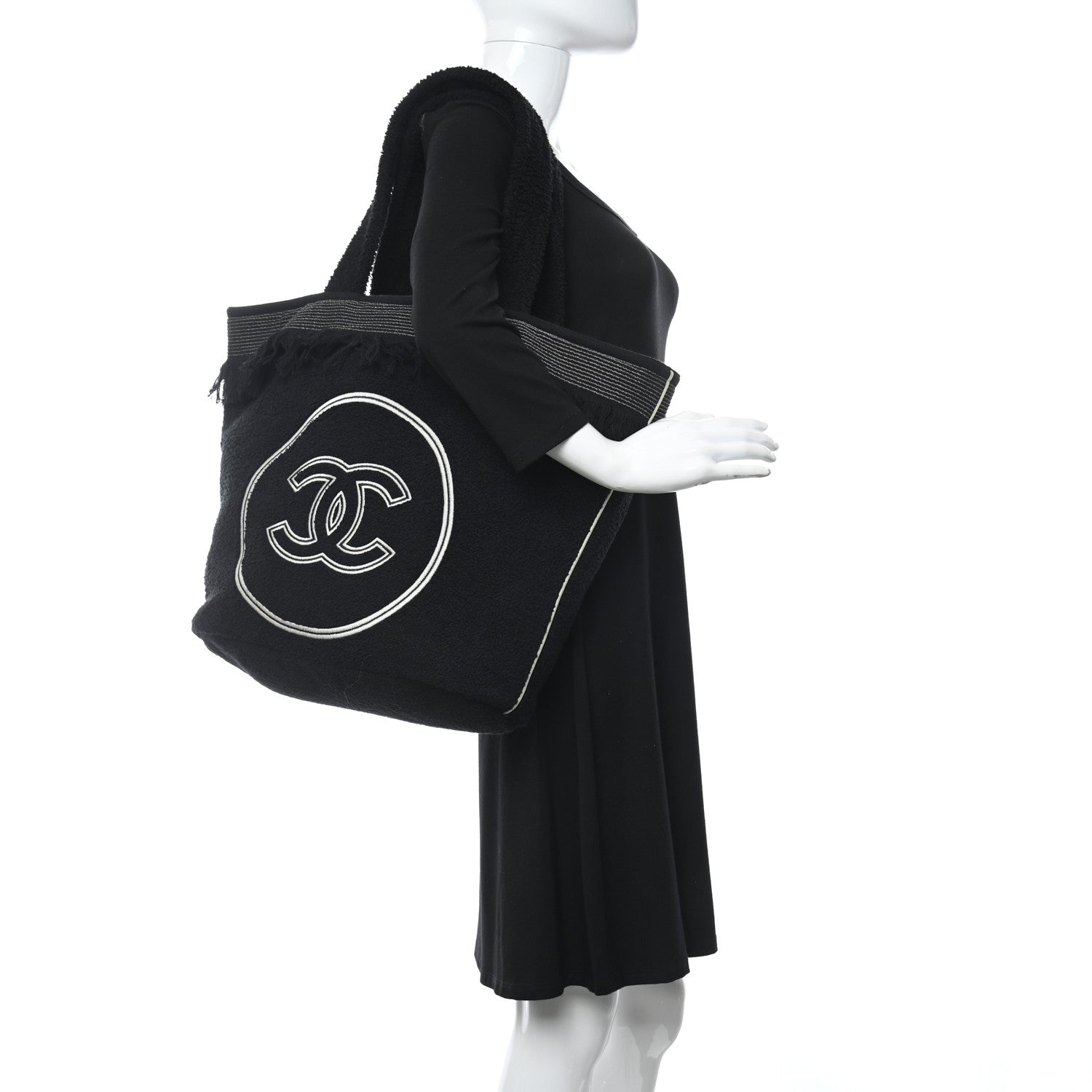 Chanel Terry Cotton CC Beach Tote Towel Set Black 2 of 9