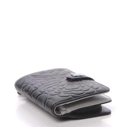 Chanel Lambskin Camellia Embossed Zipped Pocket Wallet Black 4 of 9