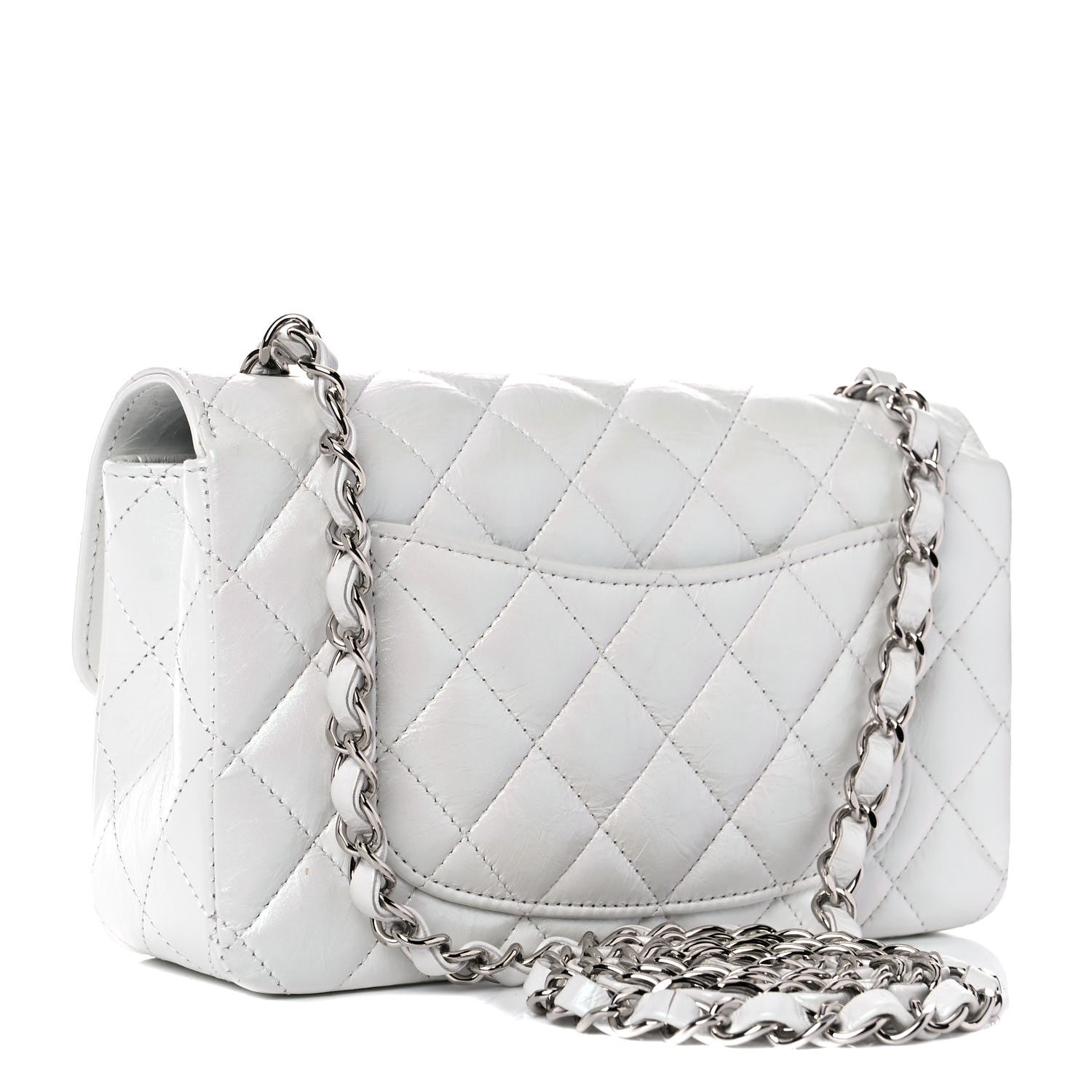 Chanel Iridescent Crumpled Calfskin Quilted Mini Rectangular Flap White 2 of 10