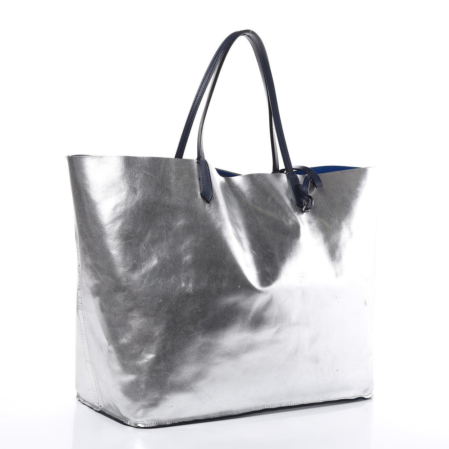 Metallic Calfskin Suede Ombre Large Reversible Antigona Tote Blue Silver
