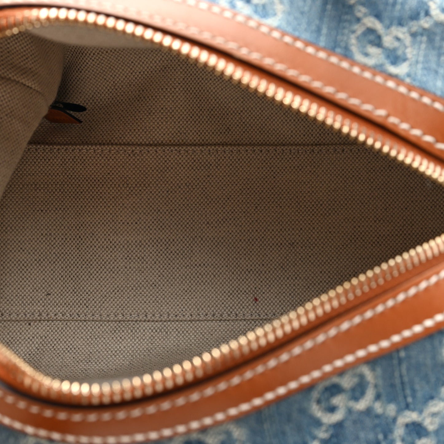 GG Denim Calfskin Web Mini GG Top Handle Bag Light Blue White