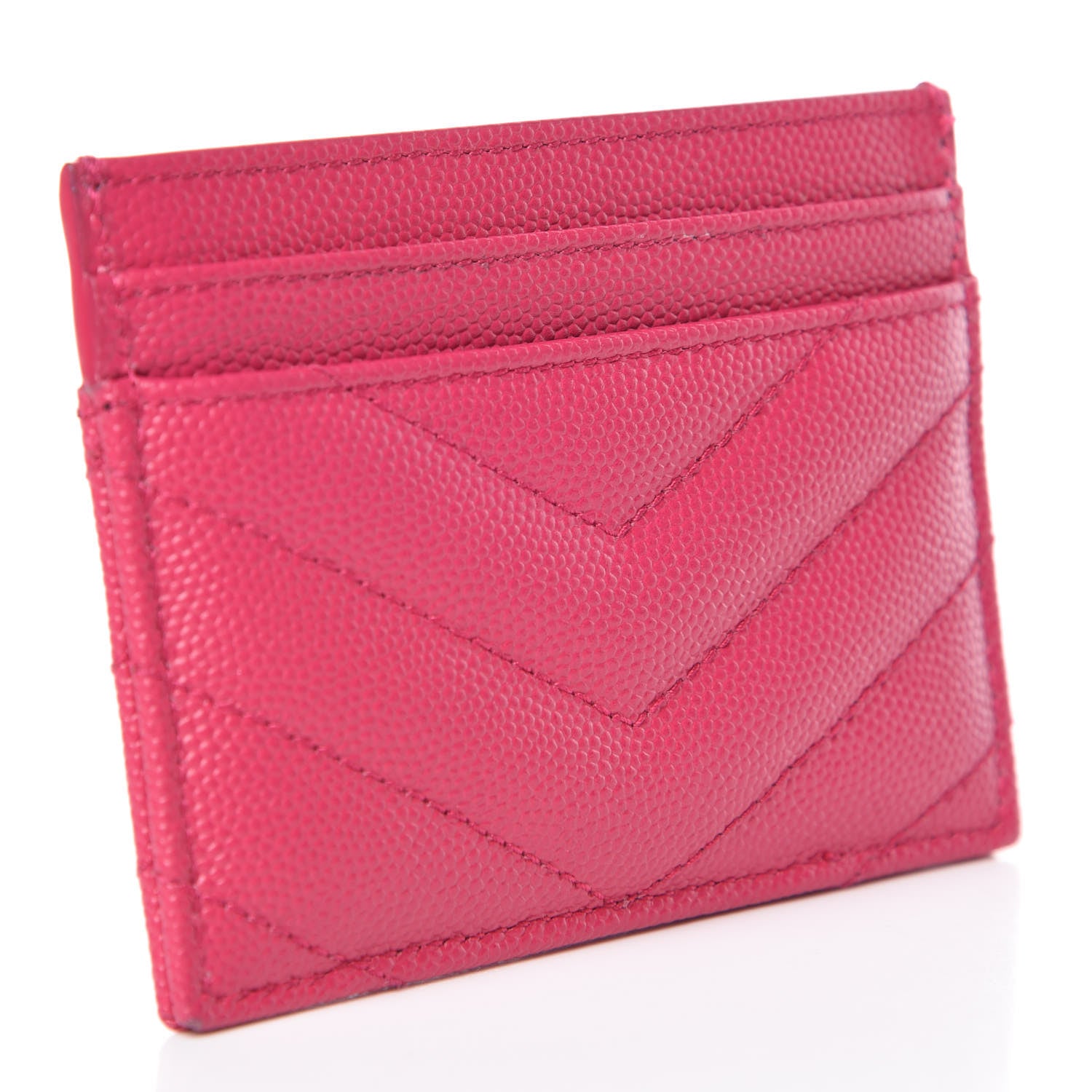 Saint Laurent Grain De Poudre Matelasse Chevron Monogram Credit Card Case Fresh Fuxia 3 of 9