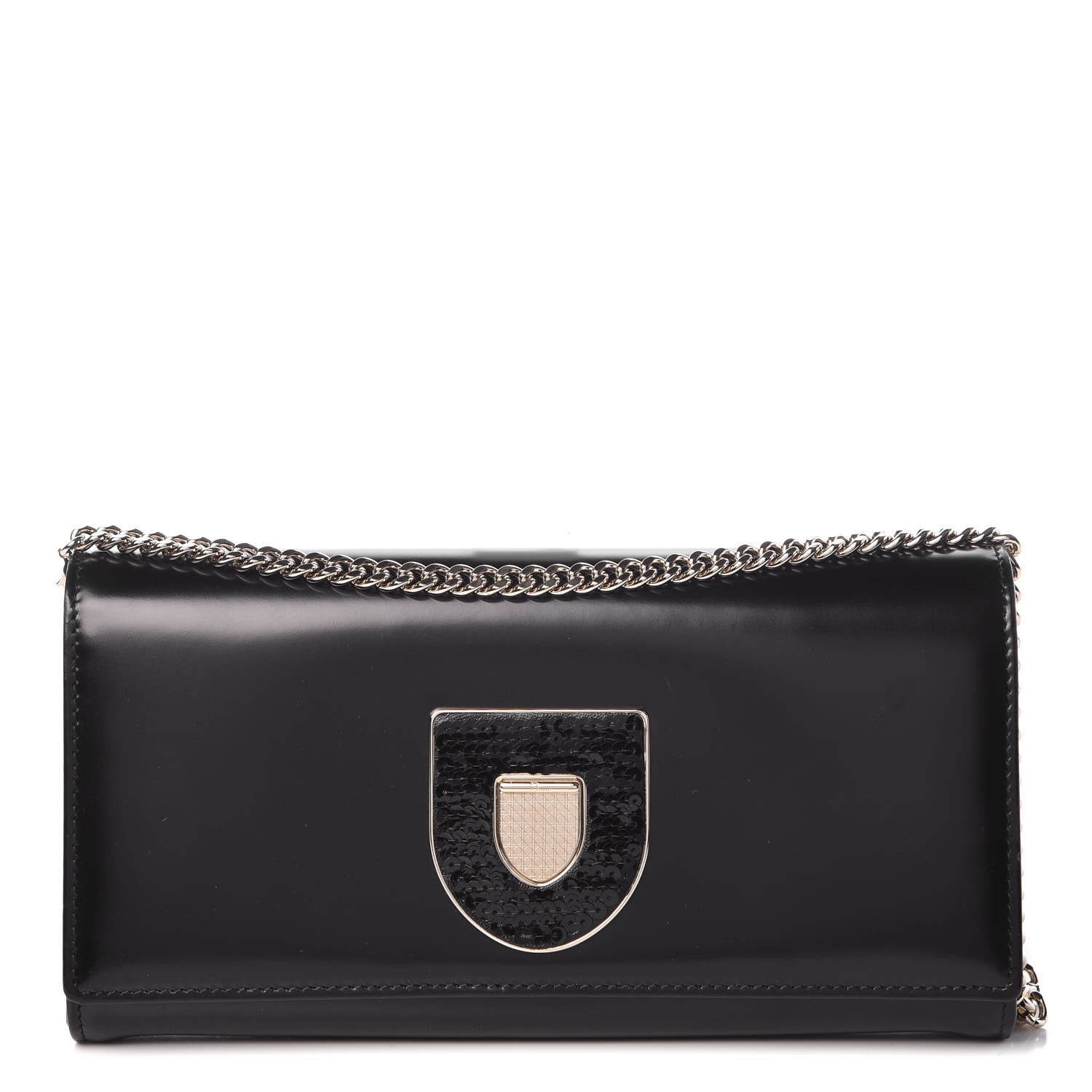 Christian Dior Smooth Calfskin Sequin Large Diorama Club Croisiere Chain Wallet Black 1 of 12