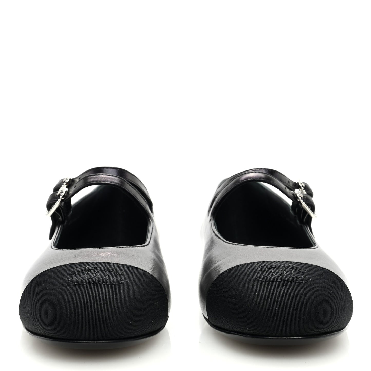 Pleated Lambskin Grosgrain Cap Toe CC Ballerina Flats 40.5 Black 39 Black