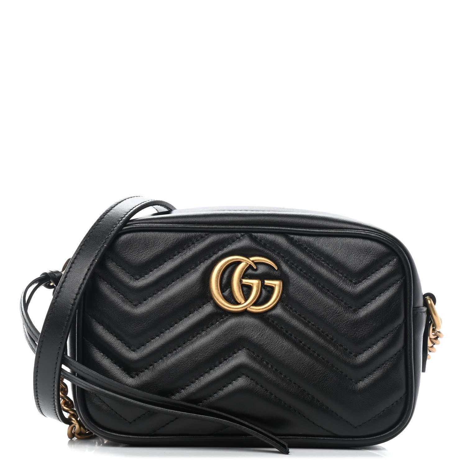 Gucci Calfskin Matelasse Mini GG Marmont Chain Shoulder Bag Black 1 of 10