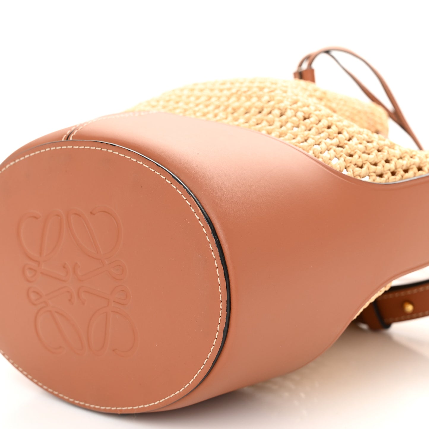 Raffia Calfskin Balloon Bucket Bag Natural Tan