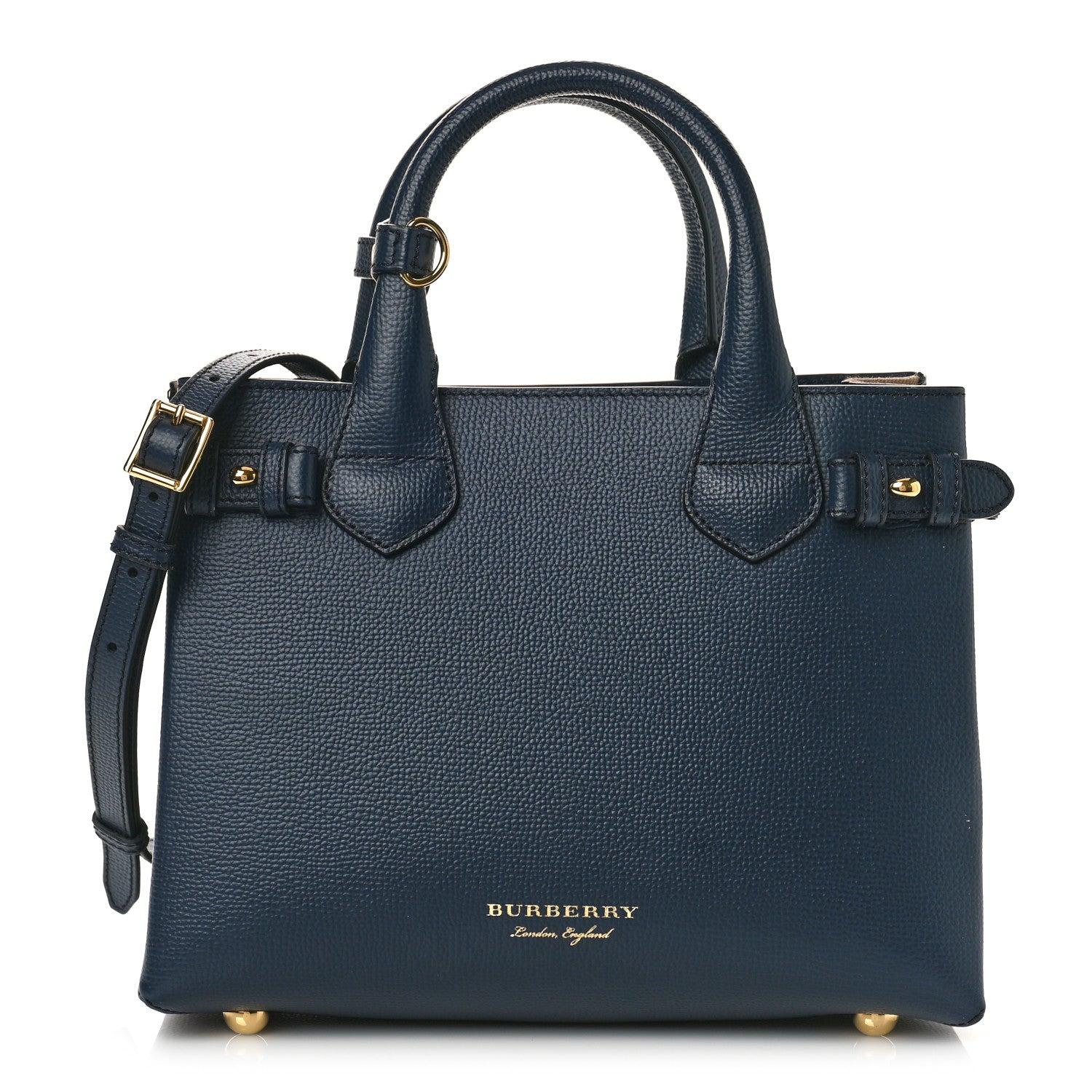 Burberry Grainy Calfskin House Check Small Banner Tote Ink Blue 1 of 7