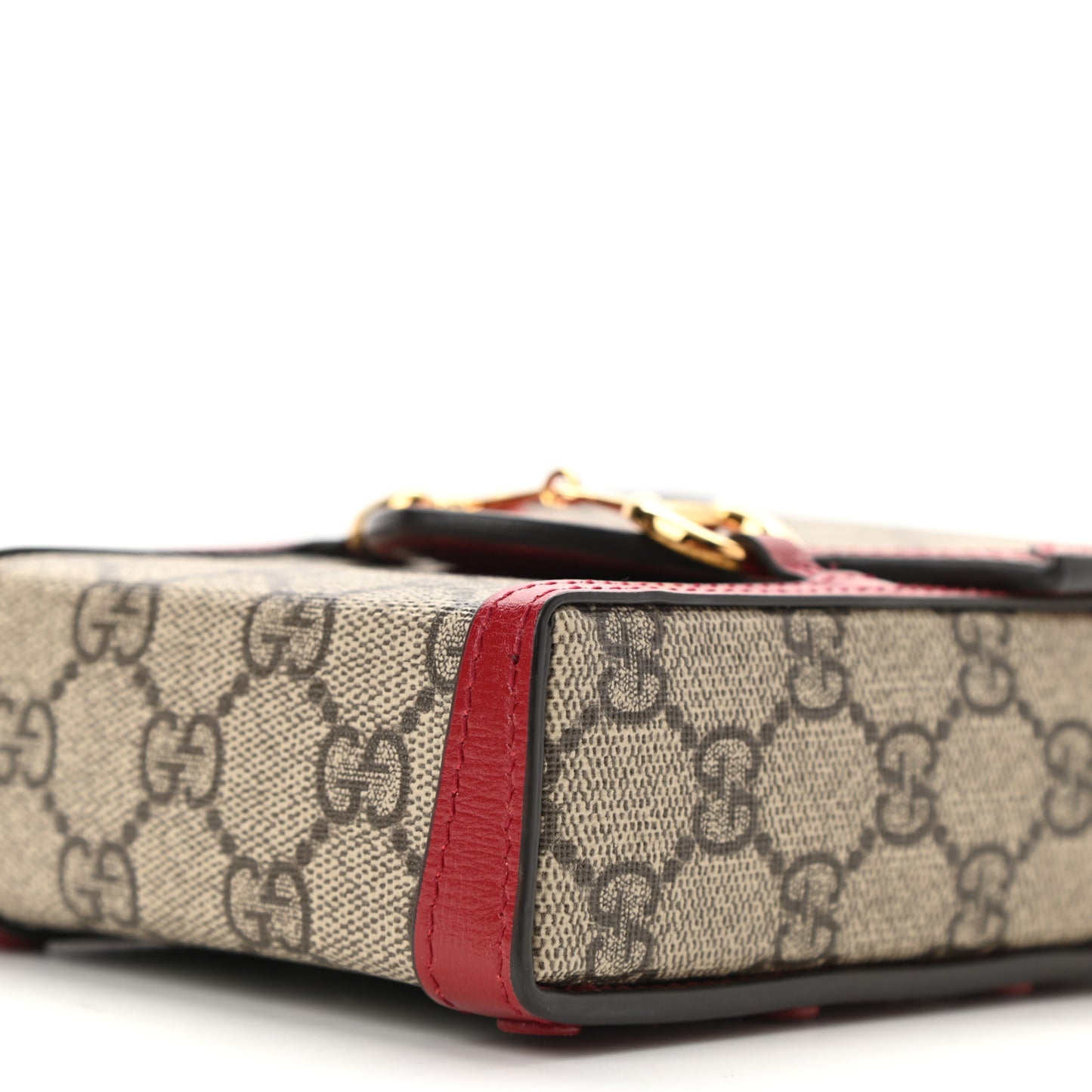 GG Supreme Monogram Azalea Calfskin Horsebit 1955 Crossbody Bag Beige Ebony New Cherry Red